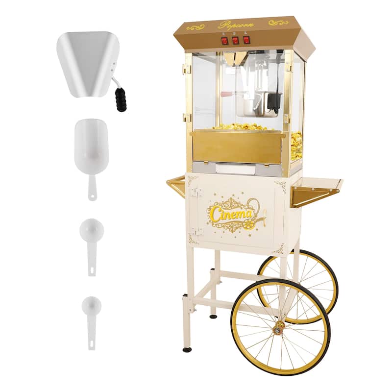 16Oz Commercial Popcorn Machine With Cart and 16 Oz Kettle, Movie Theater Popcorn Machine