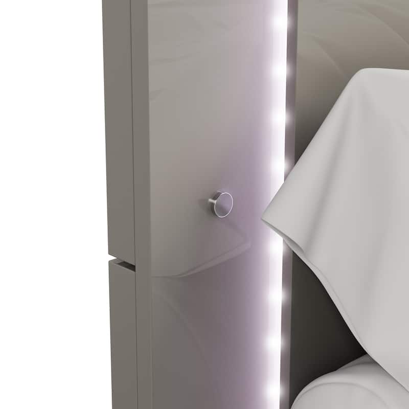 Furniture of America Erina Modern Glossy Panel Bed with LED Light Headboard