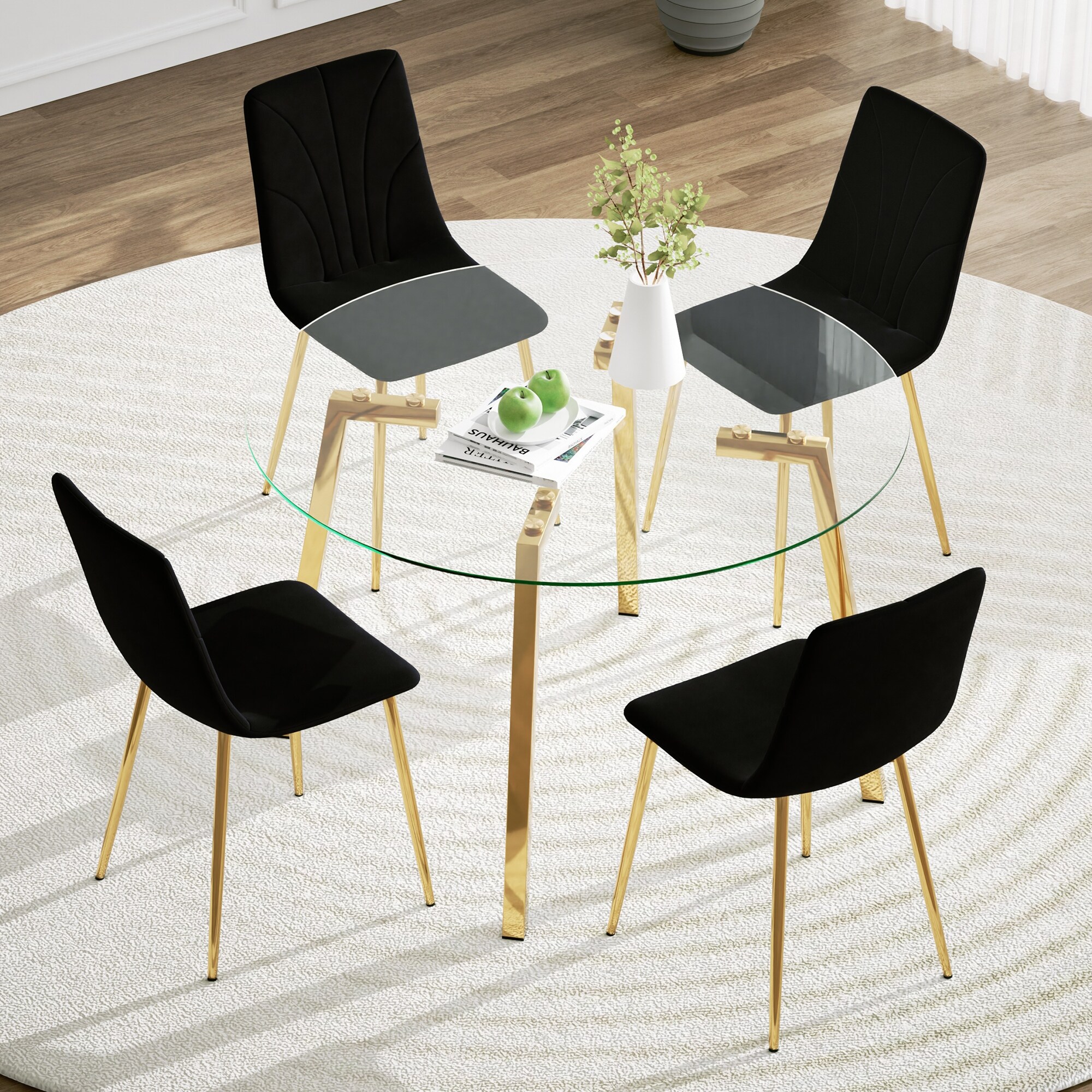 Modern Style Round Glass Dining Table Elegant Transparent Design Sturdy Supporting Base