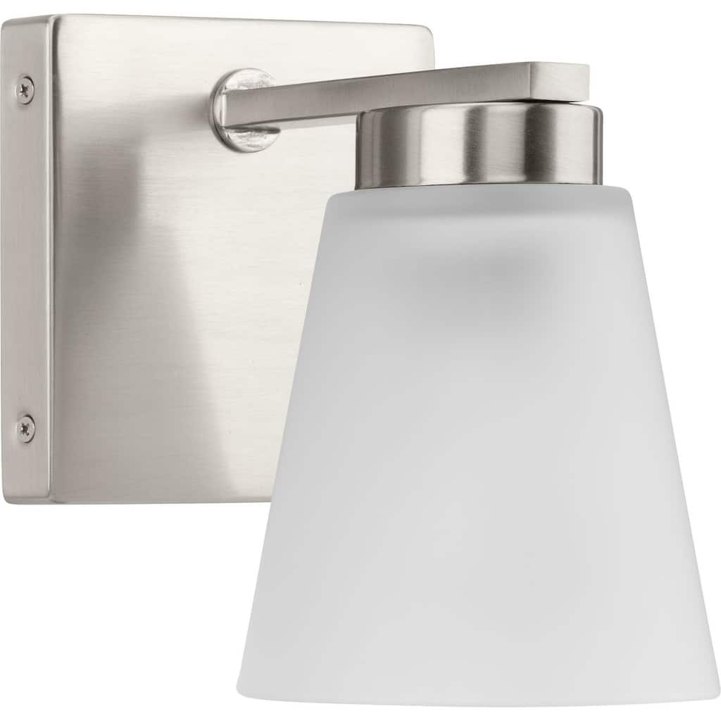 Tanner Collection One-Light Brushed Nickel Transitional Vanity Light - 5.12 in x 6.75 in x 7.12 in