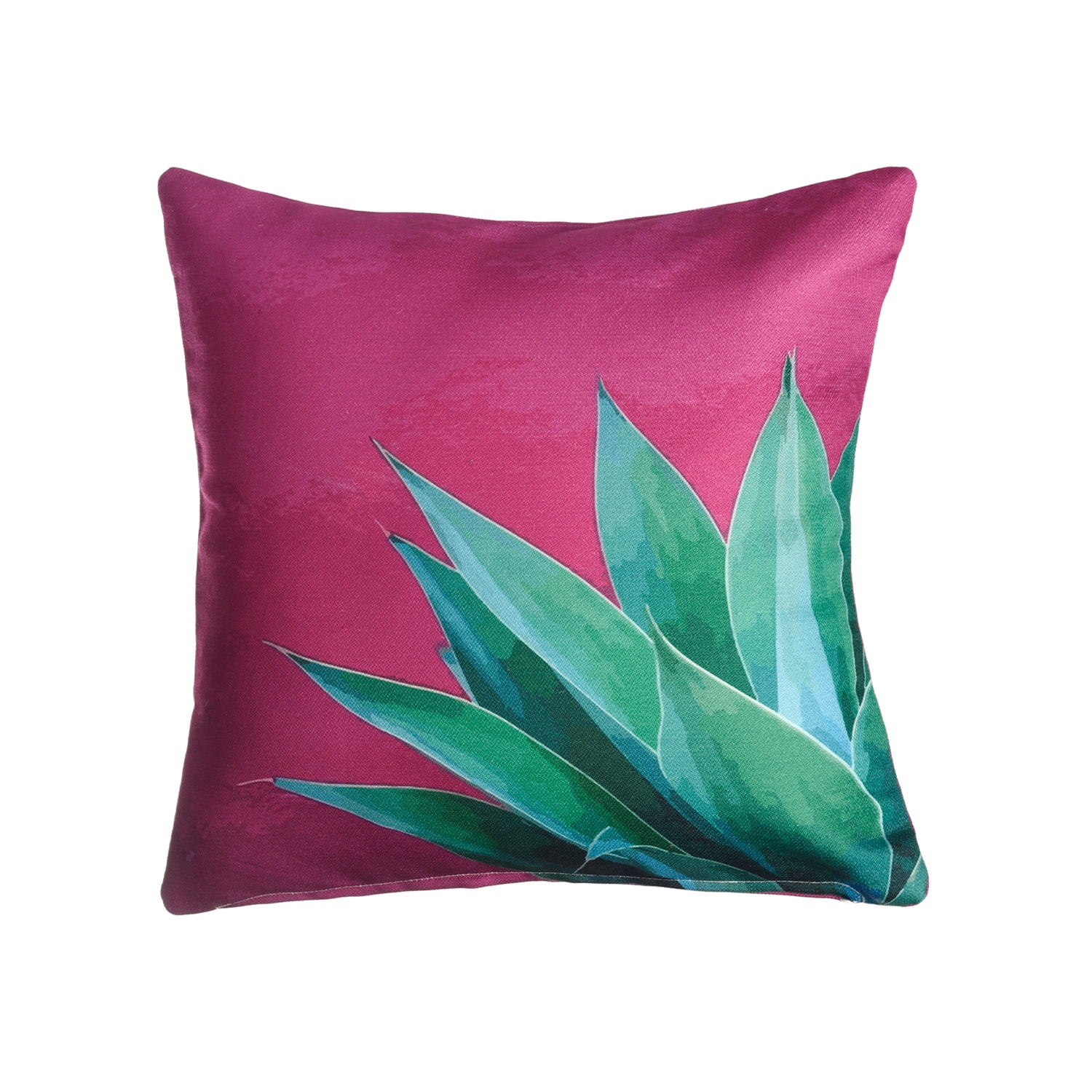 Tropical Leaves Double Sided Indoor Outdoor Decorative Pillow Green Pink 20 x 20