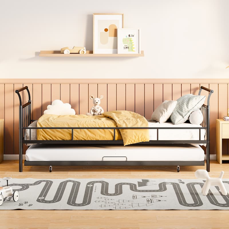 Metal Daybed with Curved Handle Design and Trundle