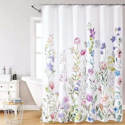 Floral Shower Curtain with 12 Hooks Waterproof Polyester Fabric Plant