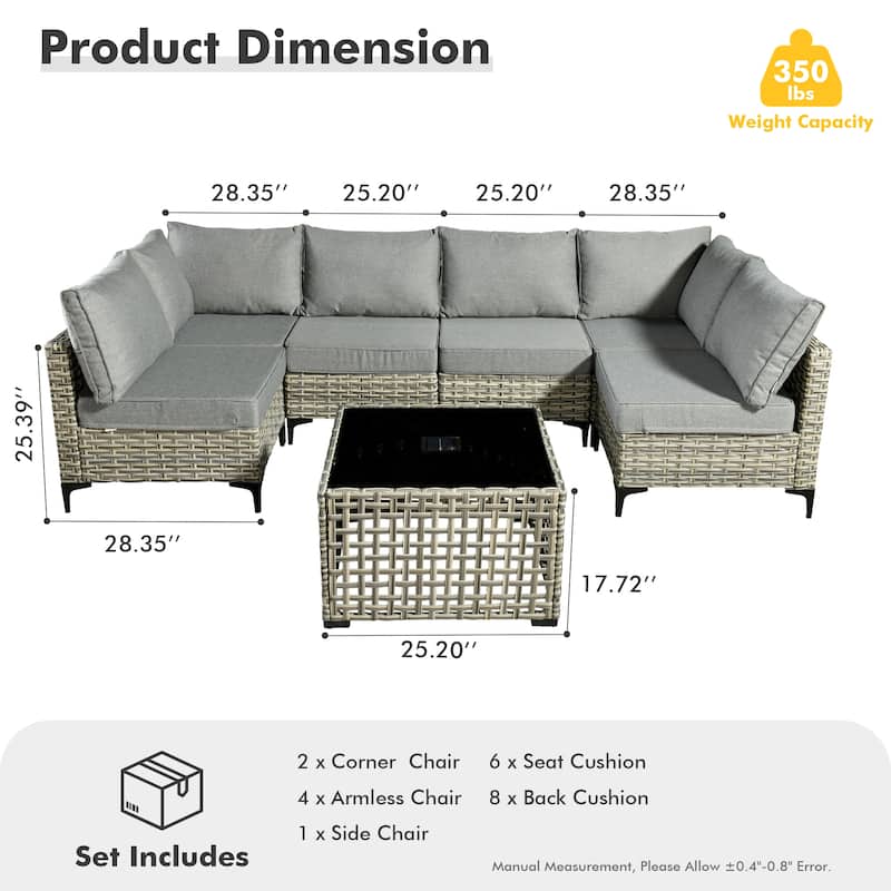 HOOOWOOO 7-piece Rattan Patio Furniture Sectional Set