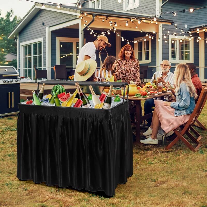 4 ft Folding Ice Table, Party Cooler, Fishing Table with Drain, Skirted Prep (Black)