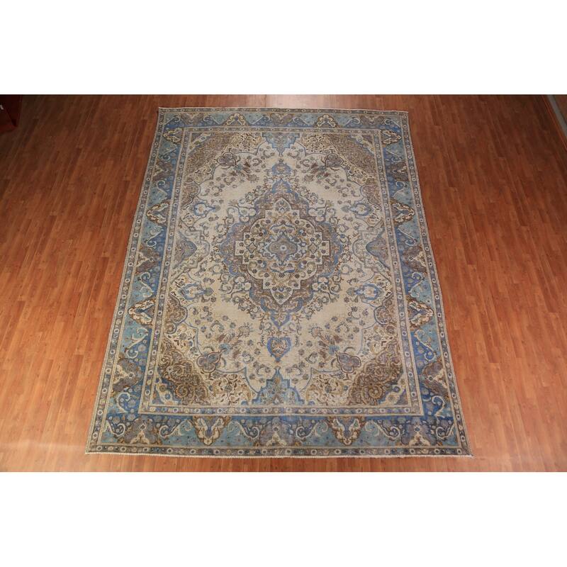 Geometric Tabriz Persian Area Rug Handmade Bedroom Wool Carpet - 9'8"x 13'1"