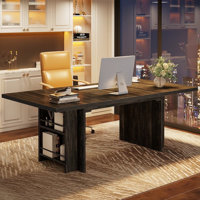 63-in Large Executive Desk, Home Office Desk Large Computer Writing Table with Storage