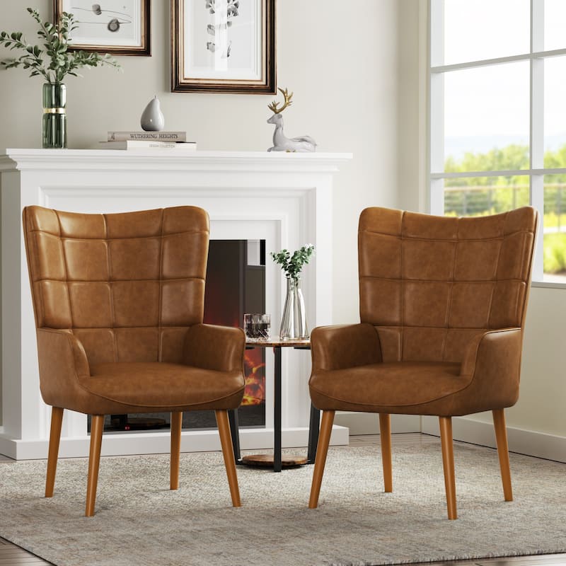 HUIMO High-back Accent Chair Modern Wing Back Chair-Faux Leather