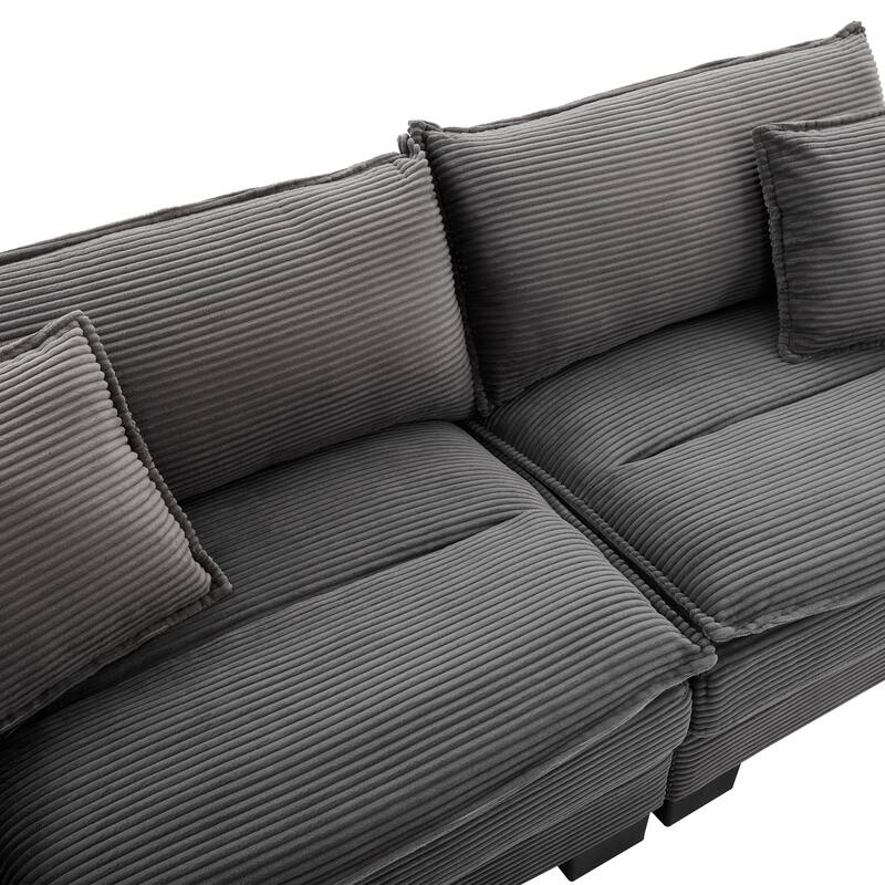 84-Inch Corduroy Sofa with Double Layer Cushion and 2 Extra Pillows for Living Room or Guest Room