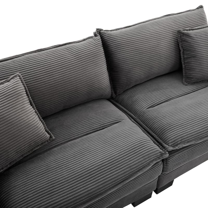 Corduroy Upholstered Loveseat Sofa, 2 Seater Sofa with Pillows, Deep Seat Sectional Sofa with Removable Cushions