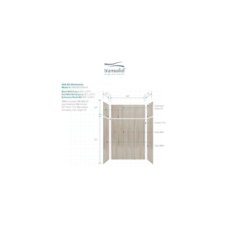 Transolid Expressions 32-in X 60-in X 96-in Glue to Wall Shower/Walls - 60" x 32" x 96"