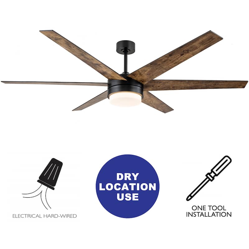 C Cattleya 70" Antique Woodgrain and Black Integrated LED Ceiling Fan with Remote Control