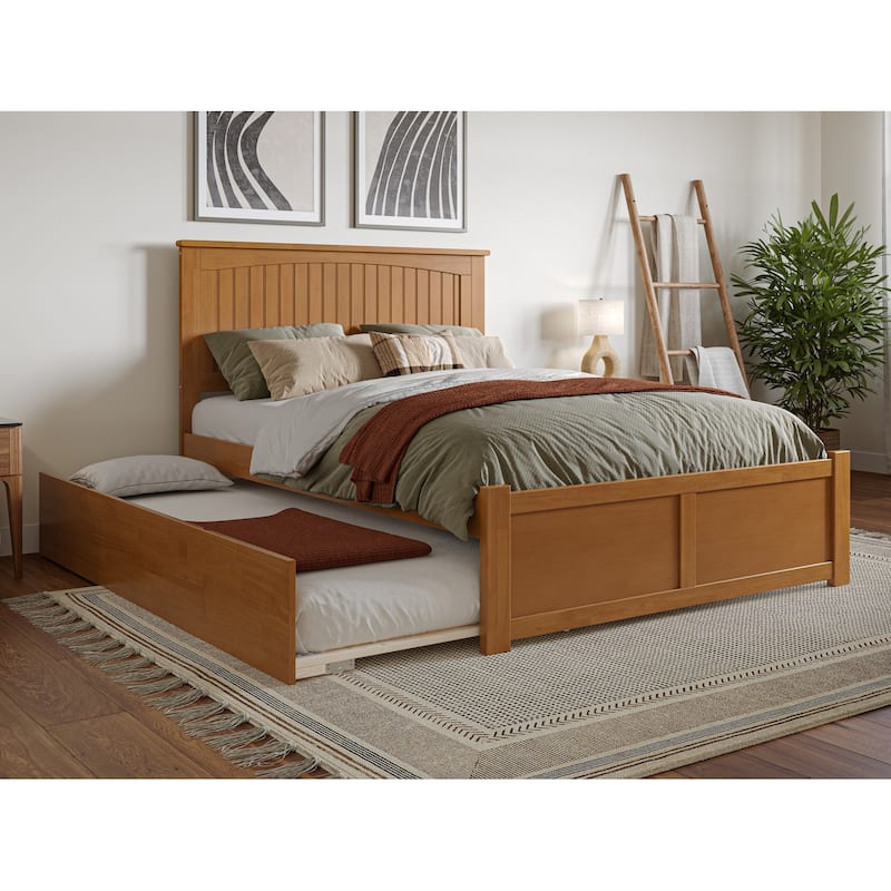 Nantucket Full Platform Bed with Footboard and Twin Trundle - Light Toffee - Full