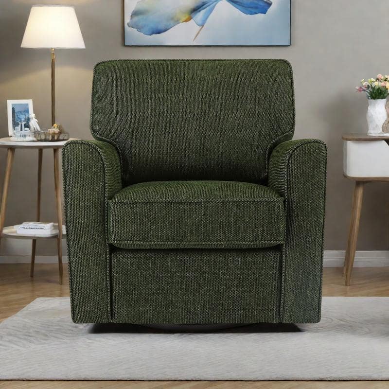Chenille 360° Swivel Barrel Chair with Side Pockets, Ergonomic Support, and Removable Cushions - Green