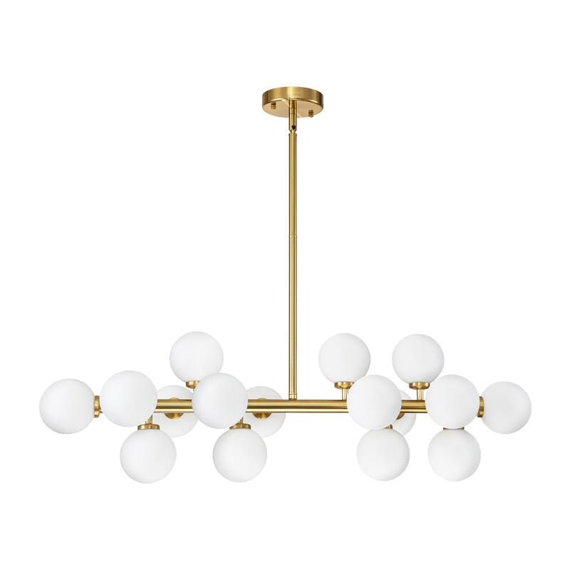 16-Light Modern Sputnik Linear Frosted Opaque Glass Globe Bubble Chandelier for Dining Room - 35.4 in. W x 11.4 in. H