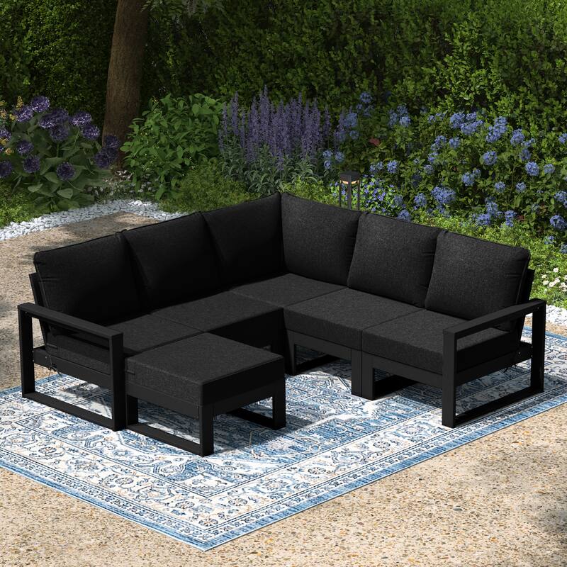 Endless Patio 6-Piece Deep Seating Set with Ottoman with Black Frame
