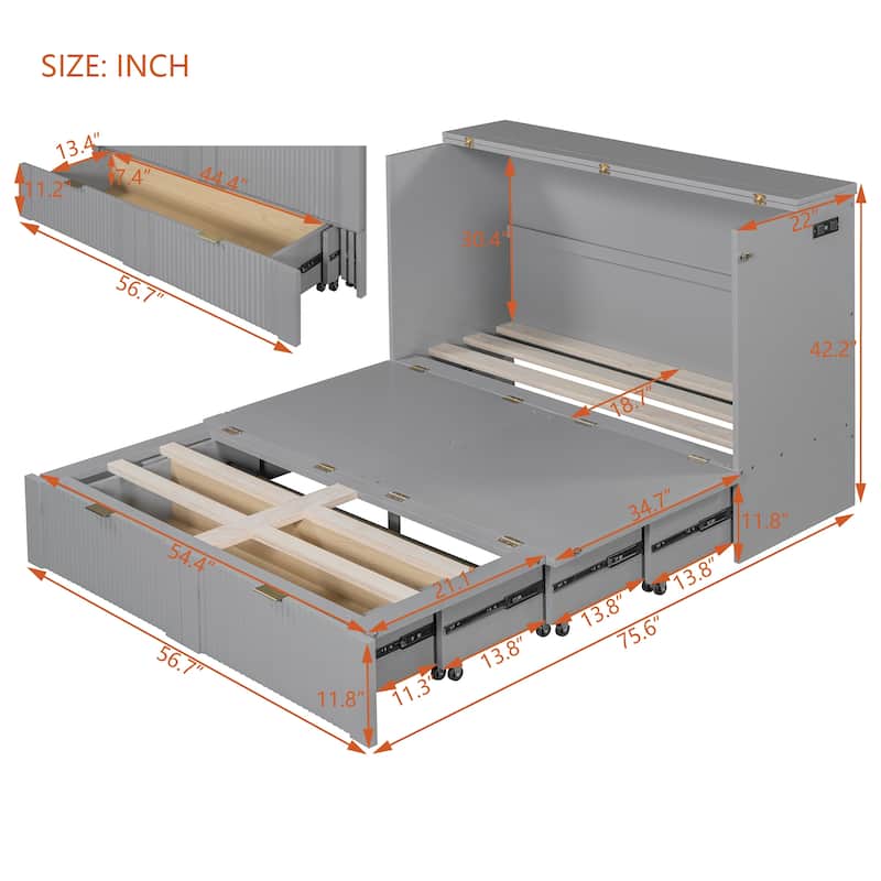 Full Size Murphy Bed with a set of Sockets and USB Ports