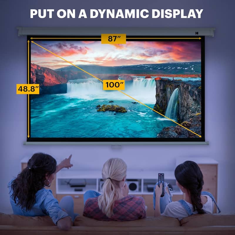 Kodak Manual Pull Down Projector Screen, Large 16:9 Retractable Screen