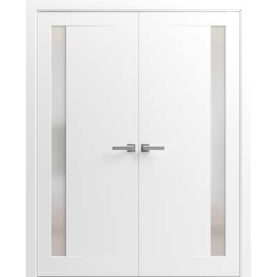 Solid French Double Doors 36 x 80 inches | Planum 0660 Painted White with Frosted Glass
