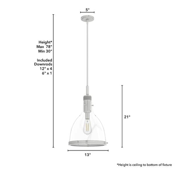 dimension image slide 2 of 3, Hunter 13" Van Nuys 1 Light Pendant - Kitchen Island, Dining Room - Industrial, Modern, Transitional