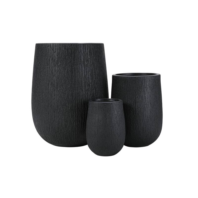 Egg-Shaped Lightweight MGO Outdoor Planter Set of 3,Modern Stone-Look Textured Flower Pots with Drainage Holes and Rubber Plug