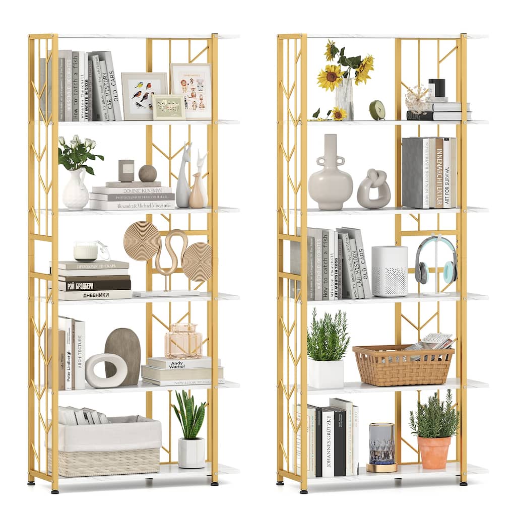 Gymax 2PCS 6-Tier Bookshelf w/Heavy-duty Metal Frame2 Anti-tipping