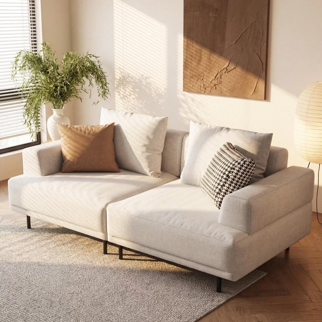 66.14 Inch Modern Cotton Linen Loveseat With Deep Seats And Metal Legs - 66.14" W x 37" D x 29.92" H