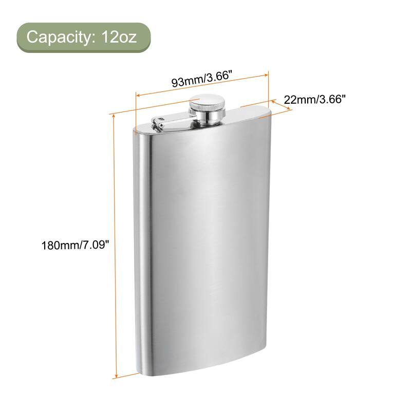 12oz Stainless Steel Hip Flask for Camping Hiking Outdoor Activity, Silver - Silver
