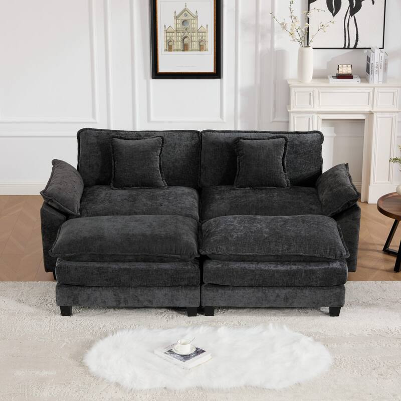 Oversized Chenille Upholstered Sofa, Modular Sectional Cloud Sofa, 2 Seater Sofa with Wider Armrest & Backrest Pillows