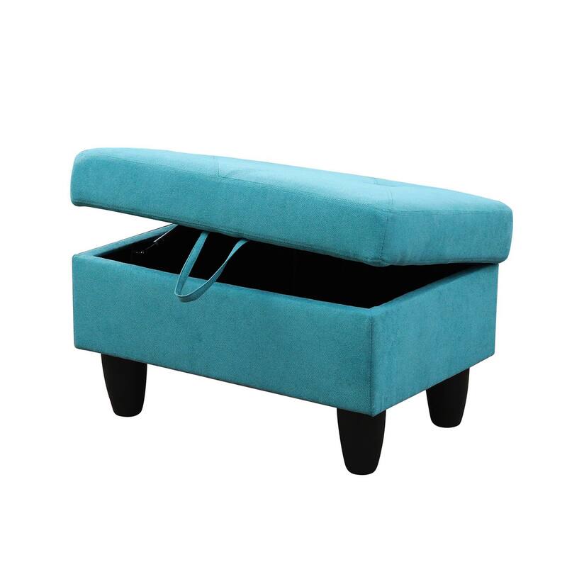 Green Linen Storage Ottoman Rectangle Footstool