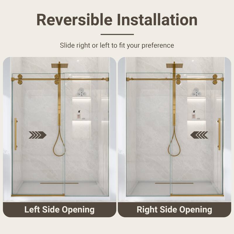 GDFStudio - Modern America Design Frameless Single Sliding Shower Door with 5/16" SGCC Tempered Glass & Stainless Steel Hardware