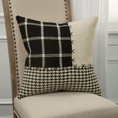 Ivory/black Color Block Decorative Poly Fill Pillow