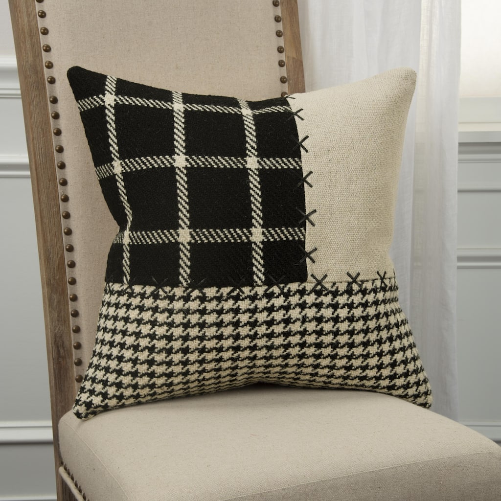 Ivory/black Color Block Decorative Poly Fill Pillow