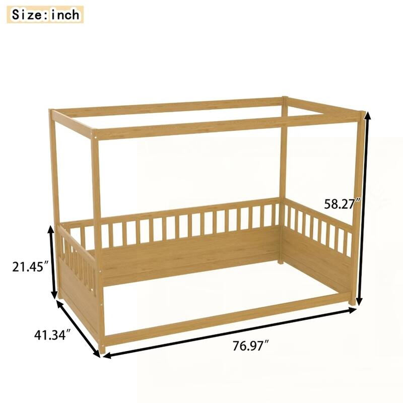 Canopy Bed Frame with Guardrails