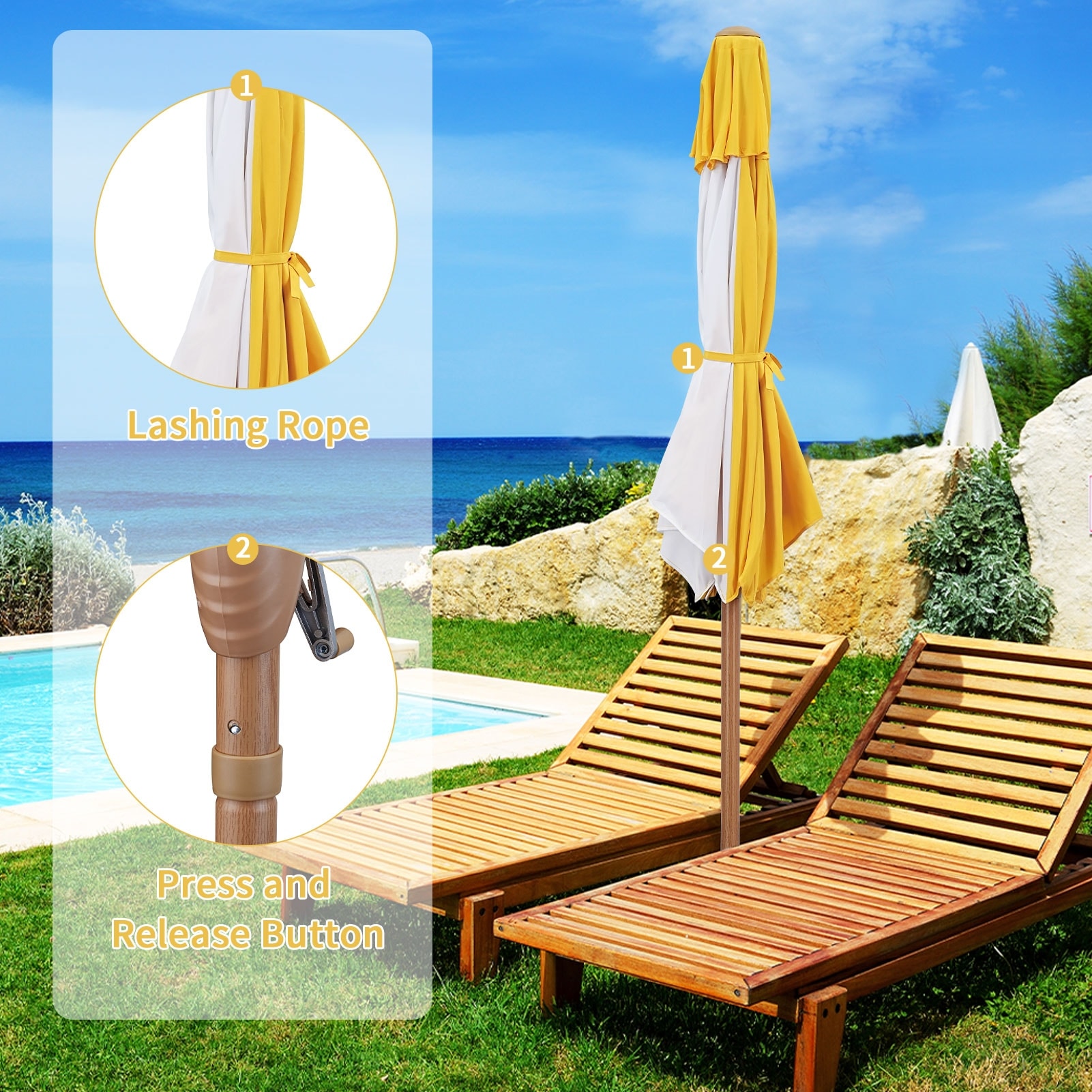 7 ft patio umbrellas AMMSUN 7ft Umbrella with Fringe Outdoor Tassel Umbrella UPF50+ Premium Steel Pole and Ribs Push Button Tilt, Wave Colorful : Patio, Lawn & Garden When the sun sets 7Ft Square Scalloped Patio Umbrella