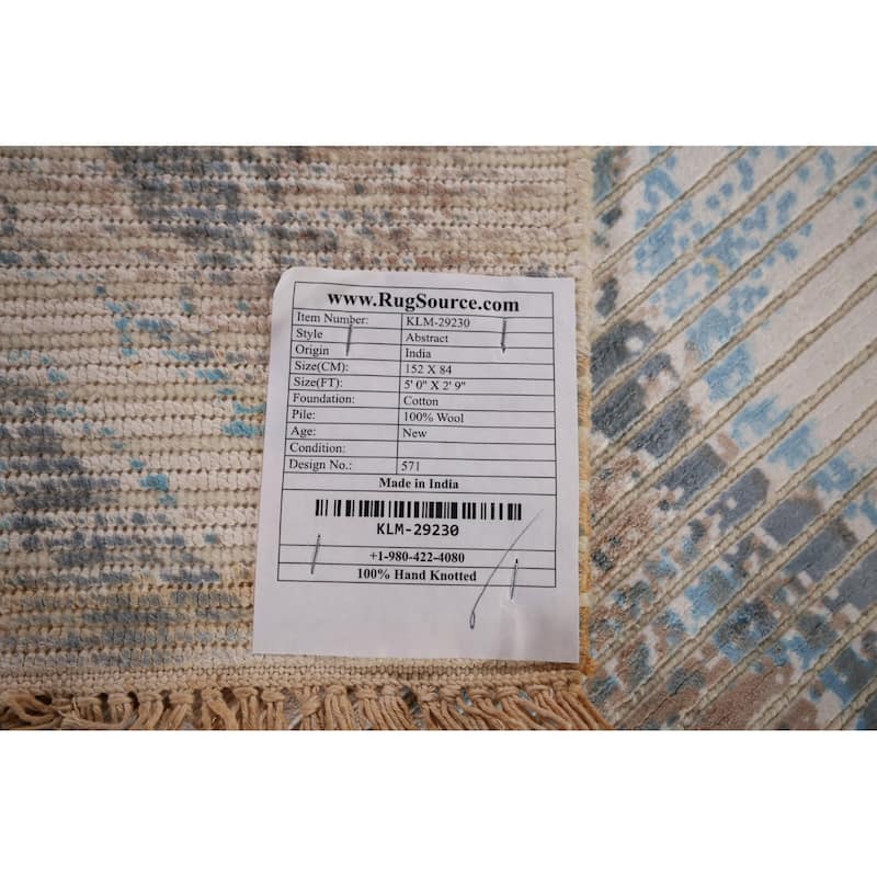 Striped Abstract Accent Rug Handmade Wool Carpet - 2'9" x 5'0"