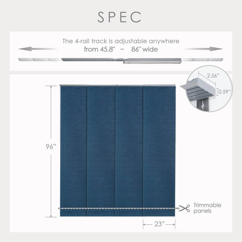 GoDear Design Natural Woven Adjustable Sliding Panel Track Blinds, Vertical Blinds, Dazzling Series, 45.8"- 86" W x 96" L