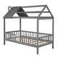 preview thumbnail 14 of 30, Twin Size House Bed with Fence, Semi-enclosed Play Platform Bed with Roof and Chimney Decoration, for Kids Bedroom