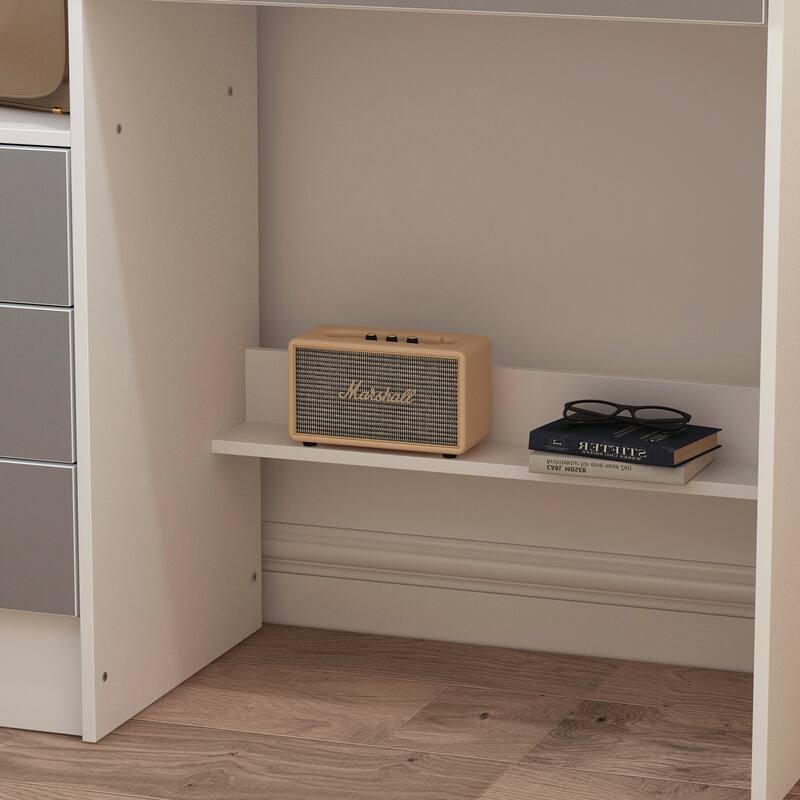 4-Drawer Makeup Organizer Vanity Table Set with LED-lit Mirror Dresser