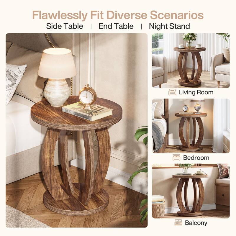 Round Nightstand with Storage Large Bedside Table for Bedroom