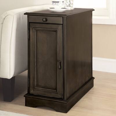 Transitional Side Table with Pull-Out Cup Holder and Built-In USB Outlet