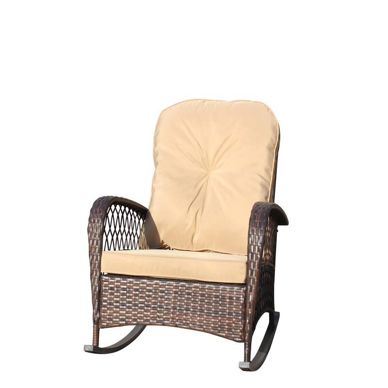 Outdoor Wicker Rocking Chair with Wide Seat, All- Weather Rattan Armchair for Poolside, Garden, Porch, Backyard
