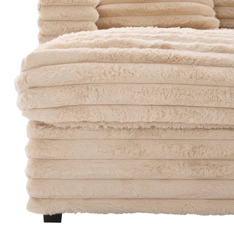 Oversized Double Chaise Lounge Sofa, Living Room 2 Seater Sofa Upholstered Sleeper Sofa Bed Daybed with USB Ports & Cup Holders