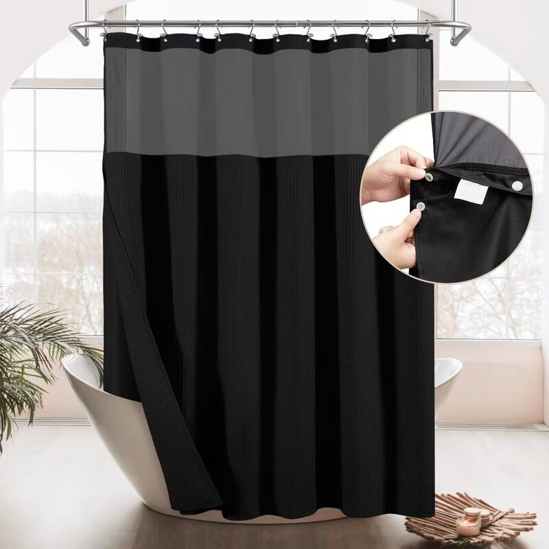 Cotton Blend Honeycomb Waffle Shower Curtain with Snap-in Liner