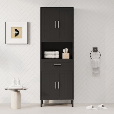 70.9" High Freestanding Tall Bathroom Cabinet with a Drawer, 2 Cabinets, 4 Soft-Close Doors, 2 Adjustable Shelves, Open Storage