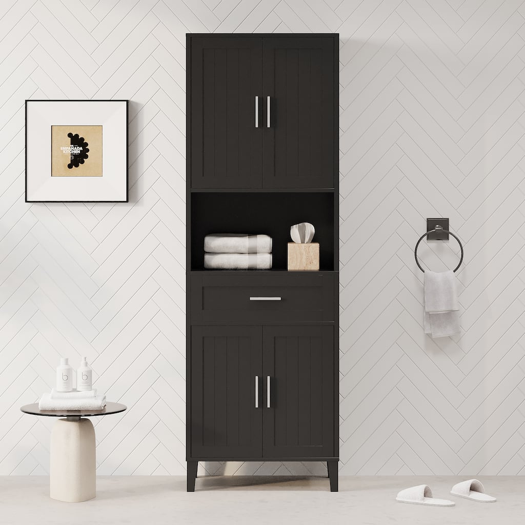 GDFStudio - Johnny 70.9" Modern Freestanding Tall Bathroom Storage Cabinet with Drawer, Adjustable Shelves & Soft-Close Doors