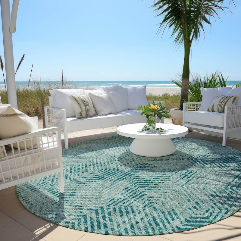 Machine Washable Indoor/ Outdoor Chantille Contemporary Maze Rug - Teal - 8' x 8'