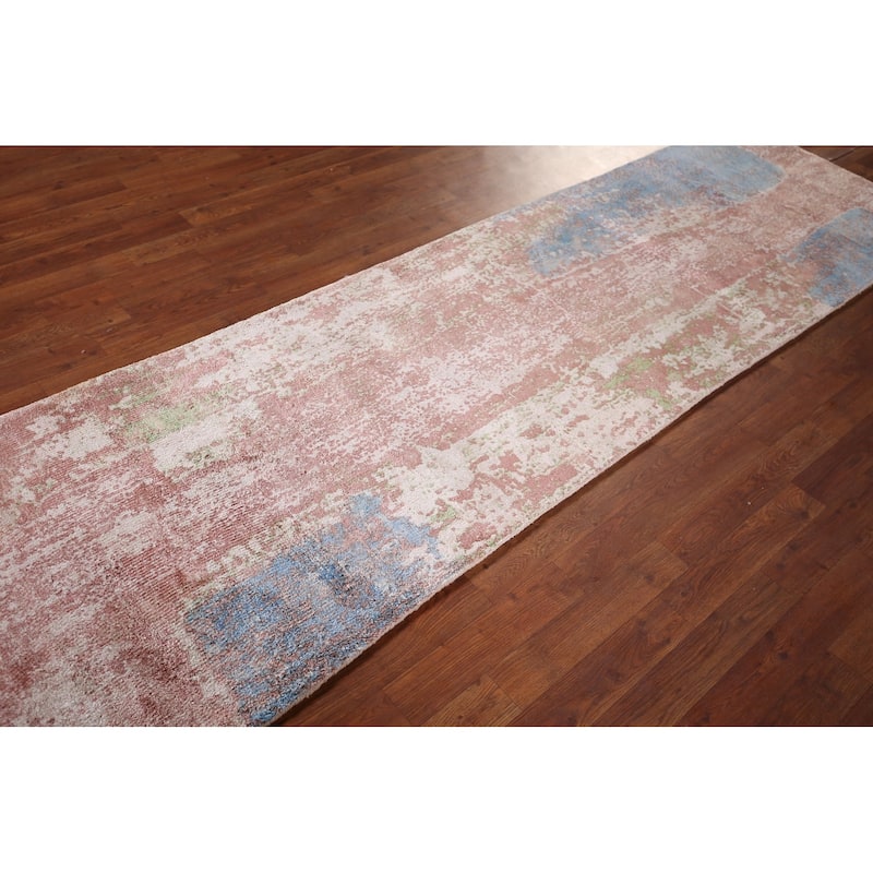 All-Over Abstract Indian Runner Rug Handmade Wool Carpet - 2'8"x 9'9"