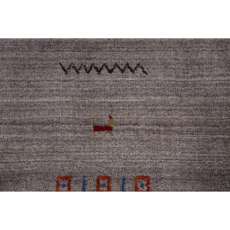Hand Knotted Oriental 100% Wool Carpet Tribal Animal Pictorial Greys & Charcoal Gabbeh Area Rug - 9' 10'' X 7' 10''