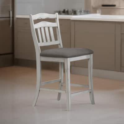 Zeke Counter Height Chair, Ladder Back, Classic White Wood, Dark Gray
